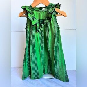 NEW Pink Chicken Little Girl 4T Green Ruffle Dress Stripe‎ 100% Cotton St Patty